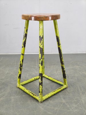 Industrial Metal and Wood Stool, Former Czechoslovakia, 1940s for