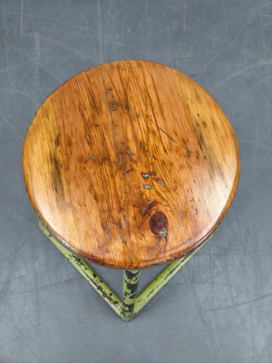 Industrial Metal and Wood Stool, Former Czechoslovakia, 1940s for