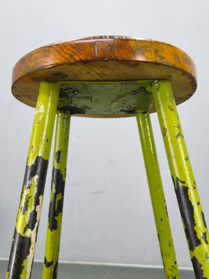 Industrial Metal and Wood Stool, Former Czechoslovakia, 1940s for
