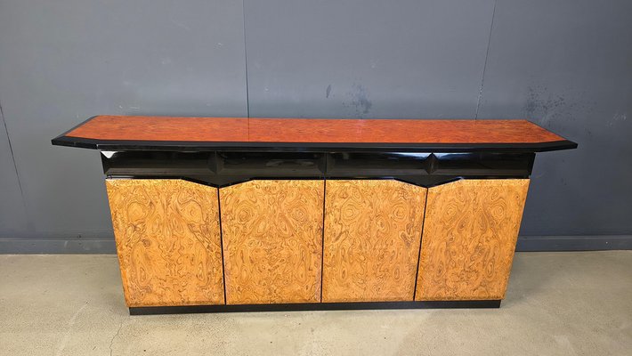 Vintage Lacquer and Burl Wood Credenza, 1980s for sale at Pamono
