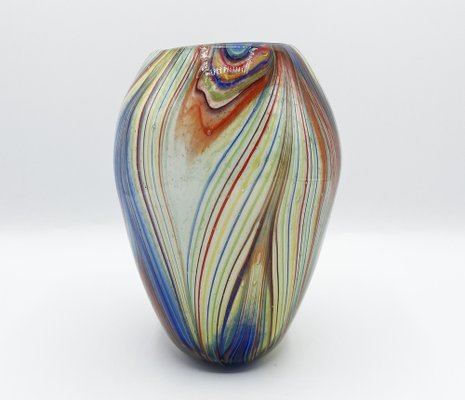 Murano Multicolor Striped Cased Glass Vase, 1960s for sale at Pamono