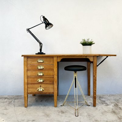 George VI Oak Drop-Leaf Desk, 1930s for sale at Pamono