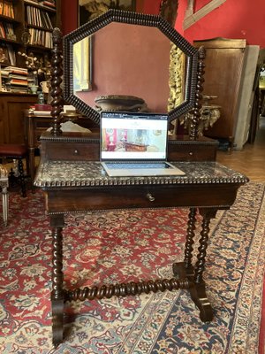 Victorian Dressing Table in Mahogany with Black Marble Top and Mercury Mirror Glass, 1890s