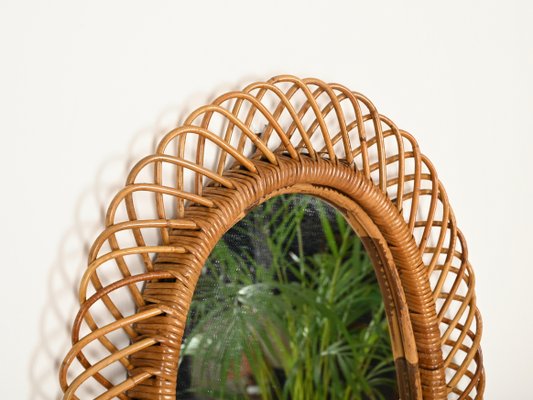 Large Oval Mirror in Bamboo, Rattan and Wicker attributed to