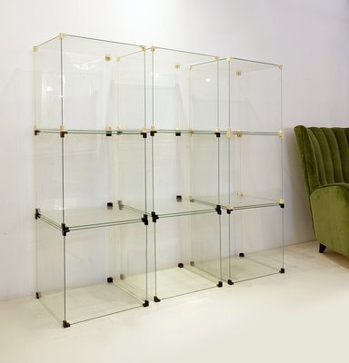 Vintage Modular Glass Cube Shelving Unit, 1980s, Set of 9 for sale