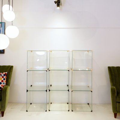 ヴィンテージ glass shelf Vintage Modular Glass Cube Shelving Unit, 1980s, Set of 9 for sale