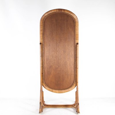 Large Freestanding Rattan Mirror, 1970s for sale at Pamono