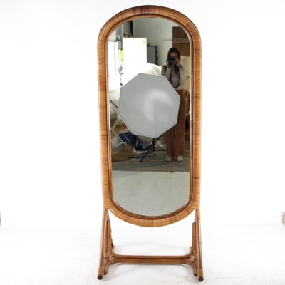 Large Freestanding Rattan Mirror, 1970s for sale at Pamono