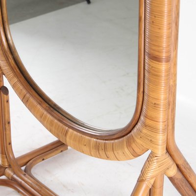 Large Freestanding Rattan Mirror, 1970s for sale at Pamono