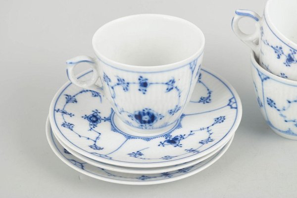 Blue Fluted Plain Coffee Cups and Saucers from Royal Copenhagen 