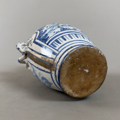 Savona Majolica Amphora Vase with Intertwined Snake Handles, 1700s