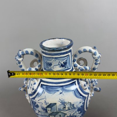 Savona Majolica Amphora Vase with Intertwined Snake Handles, 1700s