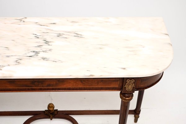 French Walnut Console Table with Marble Top, 1930s for sale at Pamono