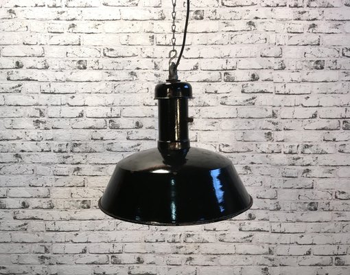 Vintage Industrielle Lampe En Suspension Email À Noir N80mnwv