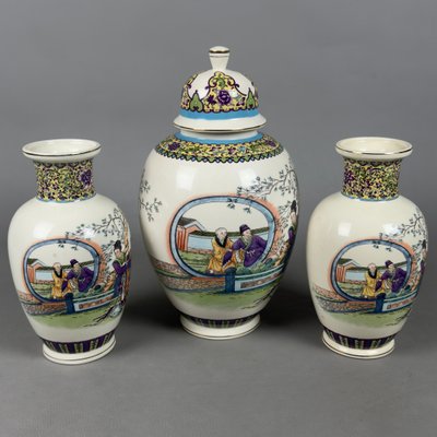 Orientalische Vasen aus mehrfarbiger japanischer Keramik, 3er Set bei Pamono kaufen