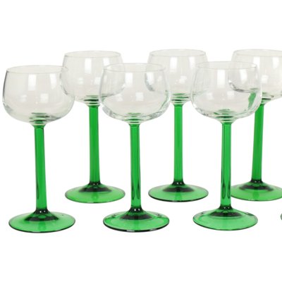 Vintage Alsace Wine Glasses with Green Stems from Luminarc, 1970s, Set of 12