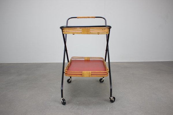 Mid-Century Czechoslovak Folding Bamboo Serving Trolley, 1960s for