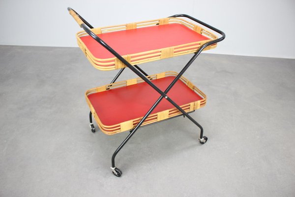 Mid-Century Czechoslovak Folding Bamboo Serving Trolley, 1960s for