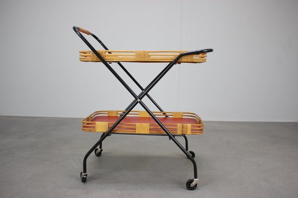 Mid-Century Czechoslovak Folding Bamboo Serving Trolley, 1960s for