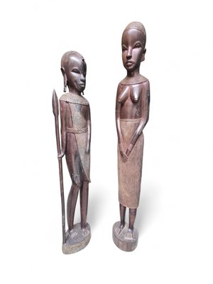 African Tribal Wooden Sculptures, 1970s, Set of 2 for sale at Pamono