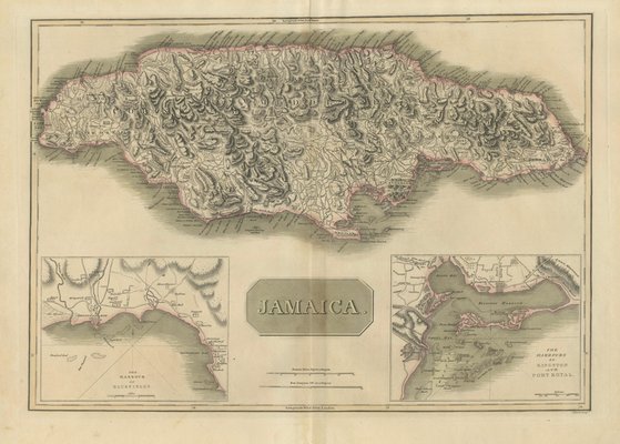 Jamaica Map by John Thomson, Kingston & Port Royal Harbors, 1817