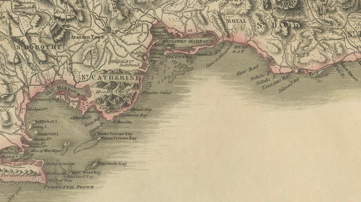Jamaica Map by John Thomson, Kingston & Port Royal Harbors, 1817