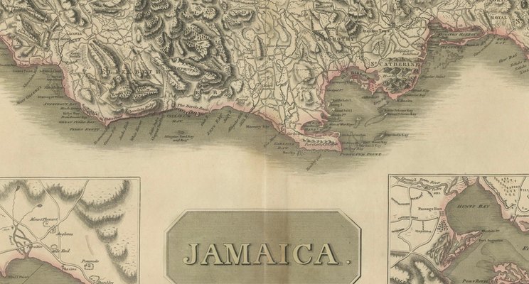 Jamaica Map by John Thomson, Kingston & Port Royal Harbors, 1817