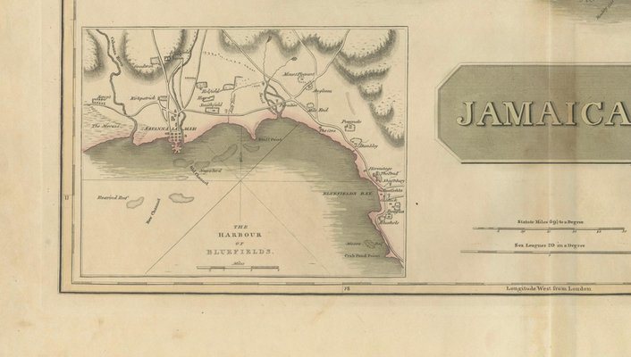 Jamaica Map by John Thomson, Kingston & Port Royal Harbors, 1817