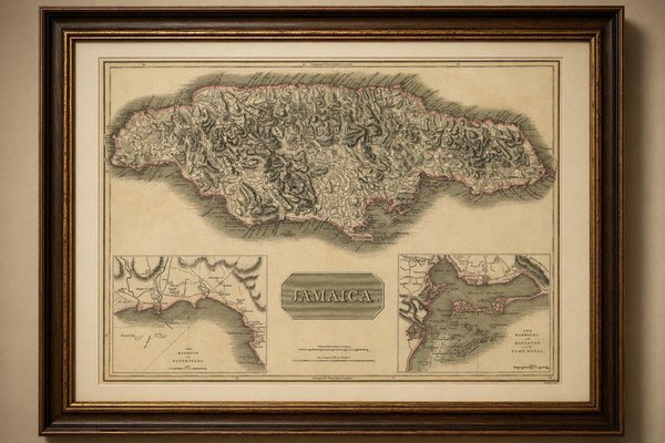 Jamaica Map by John Thomson, Kingston & Port Royal Harbors, 1817