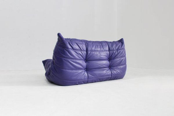 Vintage Purple Leather Togo 2-Seater Sofa from Ligne Roset, 1990s