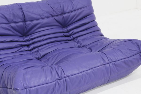 Vintage Purple Leather Togo 2-Seater Sofa from Ligne Roset, 1990s
