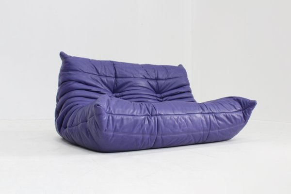 ligne roset トーゴパフ Vintage Purple Leather Togo 2-Seater Sofa from Ligne Roset, 1990s