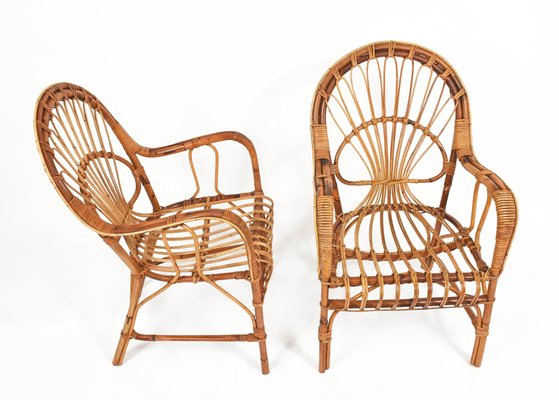 Rattan and Bamboo Armchairs by Franco Albini, Italy, 1960s, Set of