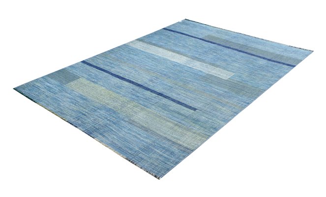Afghan Hand-Knotted Wool Kilim in Shades of Blue, 2010s for sale