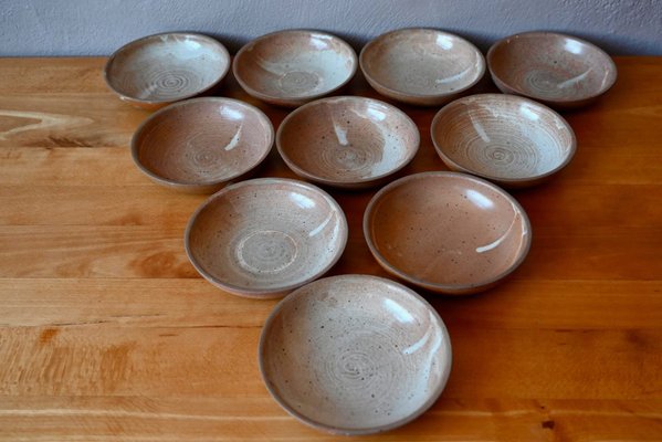 Brutalist Wabi Sabi Stoneware Plates, 1970s, Set of 10 for sale at