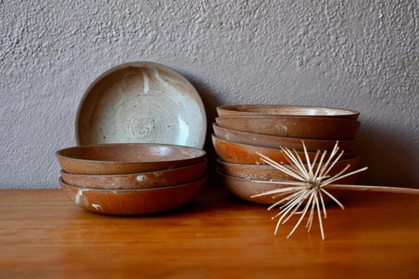 Brutalist Wabi Sabi Stoneware Plates, 1970s, Set of 10 for sale at