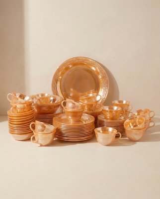 Fire-King Peach Bay Leaf Service for 12 from Anchor Hocking, USA