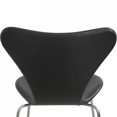 Seven Chairs in Black Leather by Arne Jacobsen, 1980s, Set of 6