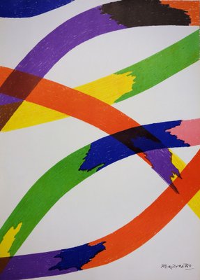 Lithograph Colorful Ribbons Poster attributed to Piero Dorazio for