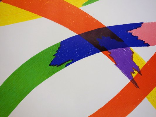 Lithograph Colorful Ribbons Poster attributed to Piero Dorazio for