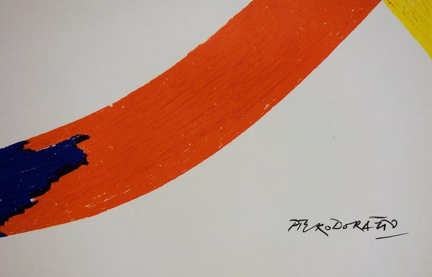 Lithograph Colorful Ribbons Poster attributed to Piero Dorazio for