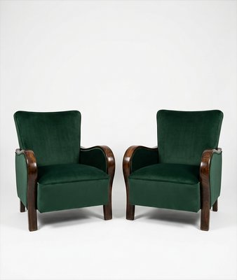 Art Deco Samt Lounge Sessel aus dunkelgrünem Samt, 2er Set bei Pamono kaufen