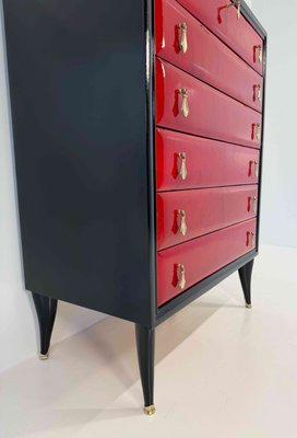 Italian Art Deco Cherry Red Parchment and Black Lacquered Chest of Drawer,  1950s for sale at Pamono