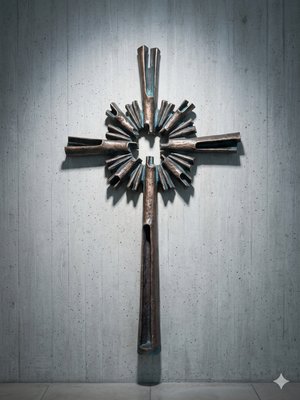 Monumental Brutalist Bronze Cross / Wall Sculpture attributed to