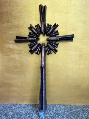 Monumental Brutalist Bronze Cross / Wall Sculpture attributed to