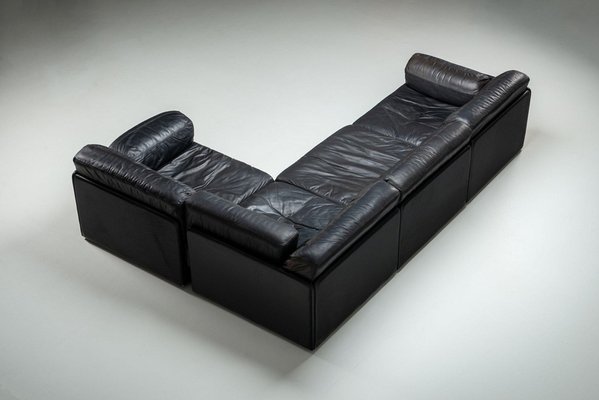 Model DS76 Modular Sofa in Black Leather from de Sede, 1970, Set Model DS76 Modular Sofa in Black Leather from de Sede, 1970, Set