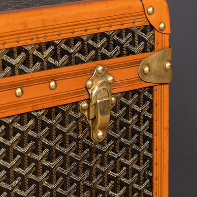 Antique French Hat Trunk in Chevron Canvas from Goyard, Paris