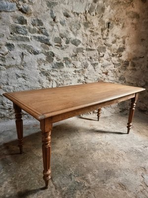 Antique Oak Dining Table with Drawer, France, Early 20th Century