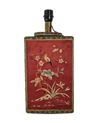 Vintage Oriental Table Lamp with Embroidered Silk Panels, 1960s