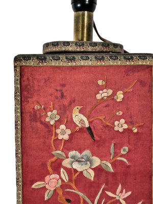 フロアスタンド Antique oriental table lamp Vintage Oriental Table Lamp with Embroidered Silk Panels, 1960s